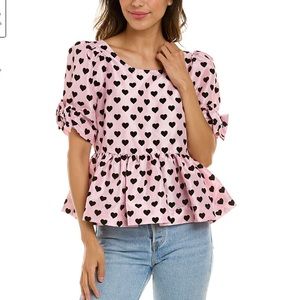 NWT LoveShackFancy Pink Heart Nobility Taffeta Keily Top Z223-81